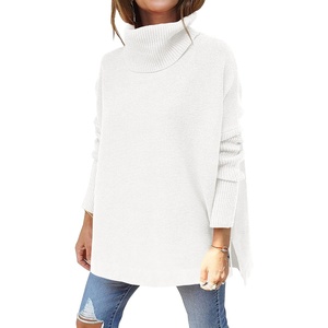 image:imageANRABESS Womens Oversized Turtleneck Batwing Sleeve Spilt Casual Loose Knit Tunic Pullover Sweater Tops 2026 Fall OutfitsWhite