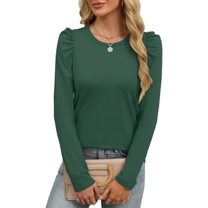image:imageANRABESS Womens Puff Long Sleeve Shirts Crewneck Fall Tops Basic Dressy Casual Blouses 2026 Trendy OutfitsDark Green