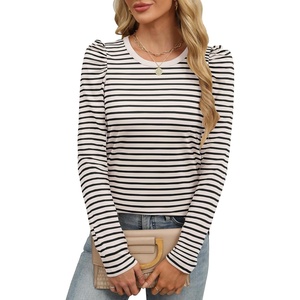 image:imageANRABESS Womens Puff Long Sleeve Shirts Crewneck Fall Tops Basic Dressy Casual Blouses 2026 Trendy OutfitsStripe Almond