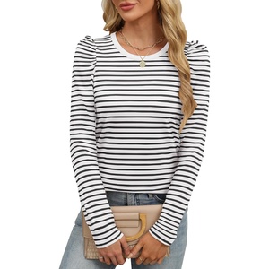 image:imageANRABESS Womens Puff Long Sleeve Shirts Crewneck Fall Tops Basic Dressy Casual Blouses 2026 Trendy OutfitsStripe Black