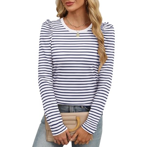 image:imageANRABESS Womens Puff Long Sleeve Shirts Crewneck Fall Tops Basic Dressy Casual Blouses 2026 Trendy OutfitsStripe Navy Blue