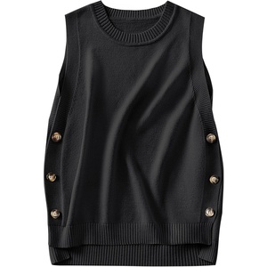 image:imageANRABESS Womens Sweater Vest Summer Sleeveless Crewneck Ribbed Knit Side Button Loose Pullover Tank Tops 2026 Fall OutfitsBlack