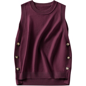 image:imageANRABESS Womens Sweater Vest Summer Sleeveless Crewneck Ribbed Knit Side Button Loose Pullover Tank Tops 2026 Fall OutfitsBurgundy