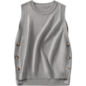 image:imageANRABESS Womens Sweater Vest Summer Sleeveless Crewneck Ribbed Knit Side Button Loose Pullover Tank Tops 2026 Fall OutfitsGray