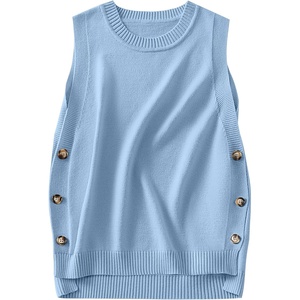 image:imageANRABESS Womens Sweater Vest Summer Sleeveless Crewneck Ribbed Knit Side Button Loose Pullover Tank Tops 2026 Fall OutfitsLight Blue