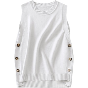 image:imageANRABESS Womens Sweater Vest Summer Sleeveless Crewneck Ribbed Knit Side Button Loose Pullover Tank Tops 2026 Fall OutfitsWhite