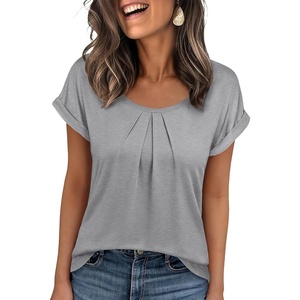 image:imageANRABESS Womens T Shirts Pleated amp Short Sleeve Summer Tops Business Casual Dressy Blouses 2026 Cute Fashion ClothesGrey