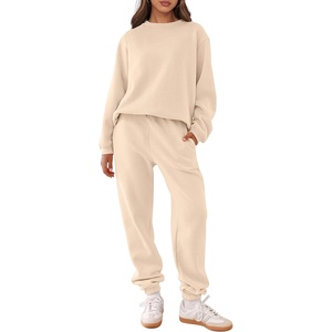 image:imageANRABESS Womens Two Piece Outfits Sweatsuit Lounge Set Long Sleeve Crewneck Sweatshirt Jogger Pants Tracksuit 2026 Fall SetsBeige