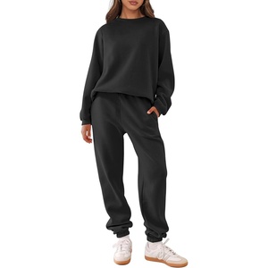 image:imageANRABESS Womens Two Piece Outfits Sweatsuit Lounge Set Long Sleeve Crewneck Sweatshirt Jogger Pants Tracksuit 2026 Fall SetsBlack