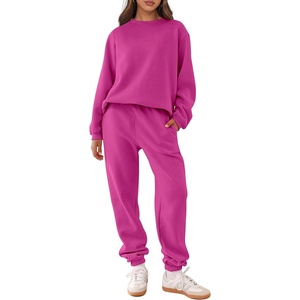 image:imageANRABESS Womens Two Piece Outfits Sweatsuit Lounge Set Long Sleeve Crewneck Sweatshirt Jogger Pants Tracksuit 2026 Fall SetsHot Pink