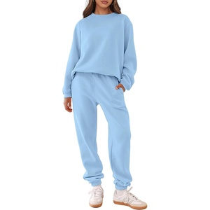 image:imageANRABESS Womens Two Piece Outfits Sweatsuit Lounge Set Long Sleeve Crewneck Sweatshirt Jogger Pants Tracksuit 2026 Fall SetsSky