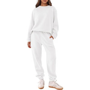 image:imageANRABESS Womens Two Piece Outfits Sweatsuit Lounge Set Long Sleeve Crewneck Sweatshirt Jogger Pants Tracksuit 2026 Fall SetsWhite