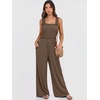 image:imageANRABESS Jumpsuits for Women Casual Smocked Sleeveless Wide Leg Comfy Rompers With Pockets Summer Vacation amp Dressy WearCoffee