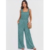 image:imageANRABESS Jumpsuits for Women Casual Smocked Sleeveless Wide Leg Comfy Rompers With Pockets Summer Vacation amp Dressy WearDeep Green Floral