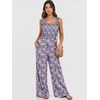 image:imageANRABESS Jumpsuits for Women Casual Smocked Sleeveless Wide Leg Comfy Rompers With Pockets Summer Vacation amp Dressy WearPurple Flora