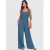 image:imageANRABESS Jumpsuits for Women Casual Smocked Sleeveless Wide Leg Comfy Rompers With Pockets Summer Vacation amp Dressy WearTeal Blue