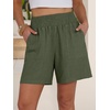 image:imageANRABESS Linen Shorts for Women Casual Summer High Waisted Wide Leg Lounge Beach Vacation Shorts with PocketsArmy Green