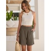 image:imageANRABESS Linen Shorts for Women Casual Summer High Waisted Wide Leg Lounge Beach Vacation Shorts with PocketsCoffee