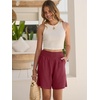 image:imageANRABESS Linen Shorts for Women Casual Summer High Waisted Wide Leg Lounge Beach Vacation Shorts with PocketsDeep Red
