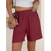 image:imageANRABESS Linen Shorts for Women Casual Summer High Waisted Wide Leg Lounge Beach Vacation Shorts with PocketsDeep Red