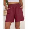 image:imageANRABESS Linen Shorts for Women Casual Summer High Waisted Wide Leg Lounge Beach Vacation Shorts with PocketsDeep Red