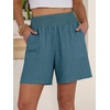 image:imageANRABESS Linen Shorts for Women Casual Summer High Waisted Wide Leg Lounge Beach Vacation Shorts with PocketsLake Green