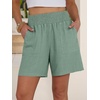 image:imageANRABESS Linen Shorts for Women Casual Summer High Waisted Wide Leg Lounge Beach Vacation Shorts with PocketsLight Green