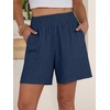 image:imageANRABESS Linen Shorts for Women Casual Summer High Waisted Wide Leg Lounge Beach Vacation Shorts with PocketsNavy Blue
