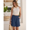 image:imageANRABESS Linen Shorts for Women Casual Summer High Waisted Wide Leg Lounge Beach Vacation Shorts with PocketsNavy Blue