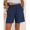 image:imageANRABESS Linen Shorts for Women Casual Summer High Waisted Wide Leg Lounge Beach Vacation Shorts with PocketsNavy Blue
