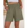 image:imageANRABESS Linen Shorts for Women Casual Summer High Waisted Wide Leg Lounge Beach Vacation Shorts with PocketsOlive Green
