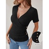 image:imageANRABESS Shirts for Women V Neck Short Sleeve Sexy Top Ribbed Slim Fit Dressy Casual 2026 Comfy Daily Wear amp Going OutBlack