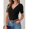 image:imageANRABESS Shirts for Women V Neck Short Sleeve Sexy Top Ribbed Slim Fit Dressy Casual 2026 Comfy Daily Wear amp Going OutBlack