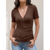 image:imageANRABESS Shirts for Women V Neck Short Sleeve Sexy Top Ribbed Slim Fit Dressy Casual 2026 Comfy Daily Wear amp Going OutBrown