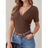 image:imageANRABESS Shirts for Women V Neck Short Sleeve Sexy Top Ribbed Slim Fit Dressy Casual 2026 Comfy Daily Wear amp Going OutBrown