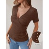 image:imageANRABESS Shirts for Women V Neck Short Sleeve Sexy Top Ribbed Slim Fit Dressy Casual 2026 Comfy Daily Wear amp Going OutBrown