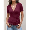 image:imageANRABESS Shirts for Women V Neck Short Sleeve Sexy Top Ribbed Slim Fit Dressy Casual 2026 Comfy Daily Wear amp Going OutBurgundy