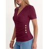 image:imageANRABESS Shirts for Women V Neck Short Sleeve Sexy Top Ribbed Slim Fit Dressy Casual 2026 Comfy Daily Wear amp Going OutBurgundy