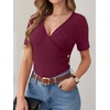 image:imageANRABESS Shirts for Women V Neck Short Sleeve Sexy Top Ribbed Slim Fit Dressy Casual 2026 Comfy Daily Wear amp Going OutBurgundy