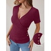 image:imageANRABESS Shirts for Women V Neck Short Sleeve Sexy Top Ribbed Slim Fit Dressy Casual 2026 Comfy Daily Wear amp Going OutBurgundy