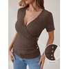 image:imageANRABESS Shirts for Women V Neck Short Sleeve Sexy Top Ribbed Slim Fit Dressy Casual 2026 Comfy Daily Wear amp Going OutChocolate Brown