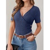 image:imageANRABESS Shirts for Women V Neck Short Sleeve Sexy Top Ribbed Slim Fit Dressy Casual 2026 Comfy Daily Wear amp Going OutDark Blue