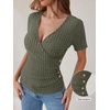 image:imageANRABESS Shirts for Women V Neck Short Sleeve Sexy Top Ribbed Slim Fit Dressy Casual 2026 Comfy Daily Wear amp Going OutDeep Green