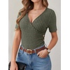 image:imageANRABESS Shirts for Women V Neck Short Sleeve Sexy Top Ribbed Slim Fit Dressy Casual 2026 Comfy Daily Wear amp Going OutDeep Green