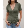 image:imageANRABESS Shirts for Women V Neck Short Sleeve Sexy Top Ribbed Slim Fit Dressy Casual 2026 Comfy Daily Wear amp Going OutDeep Green