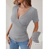 image:imageANRABESS Shirts for Women V Neck Short Sleeve Sexy Top Ribbed Slim Fit Dressy Casual 2026 Comfy Daily Wear amp Going OutGrey