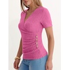 image:imageANRABESS Shirts for Women V Neck Short Sleeve Sexy Top Ribbed Slim Fit Dressy Casual 2026 Comfy Daily Wear amp Going OutHot Pink