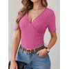 image:imageANRABESS Shirts for Women V Neck Short Sleeve Sexy Top Ribbed Slim Fit Dressy Casual 2026 Comfy Daily Wear amp Going OutHot Pink