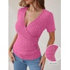 image:imageANRABESS Shirts for Women V Neck Short Sleeve Sexy Top Ribbed Slim Fit Dressy Casual 2026 Comfy Daily Wear amp Going OutHot Pink