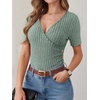 image:imageANRABESS Shirts for Women V Neck Short Sleeve Sexy Top Ribbed Slim Fit Dressy Casual 2026 Comfy Daily Wear amp Going OutLight Green